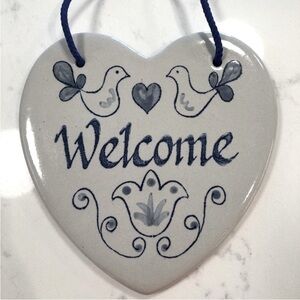 Louisville Stoneware Popular Welcome Bird Heart Cottage Blue 7 Vintage Excellent